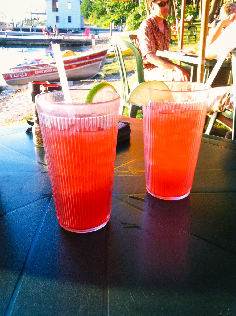 Two cherry margaritas at Fred and Fuzzy's in Door County, Wisconsin