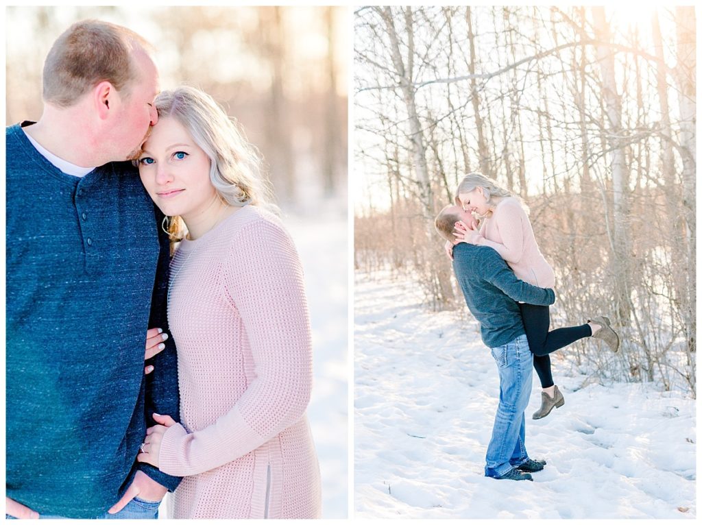 Engagement session near Eau Claire Wisconsin- Alisha Marie hired for wedding photography- bride wears lovely pink sweater