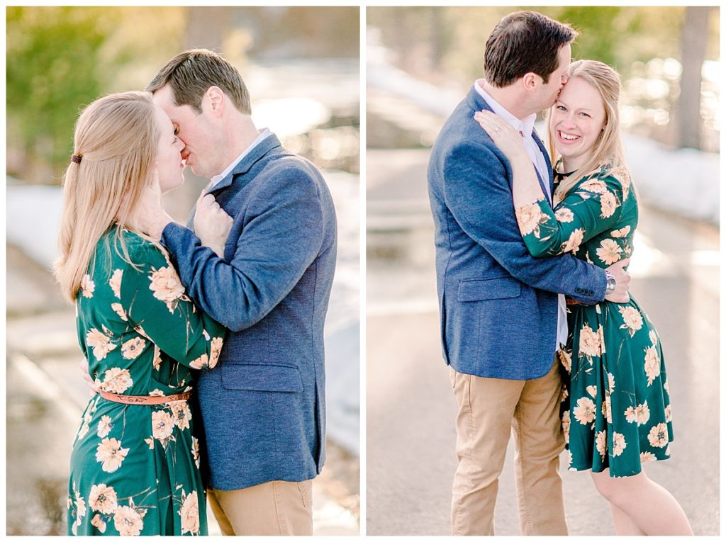Early spring engagement session in River Prairie Altoona Wisconsin  sunshine makes the wedding couple glow