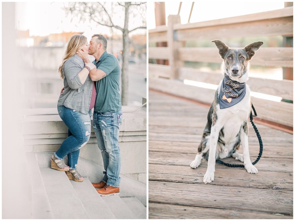 Lillydale Dance Hall Venue Engagement Session Eau Claire Photographer Dog at photo session family photo session Downtown Eau Claire portraits dog of honor