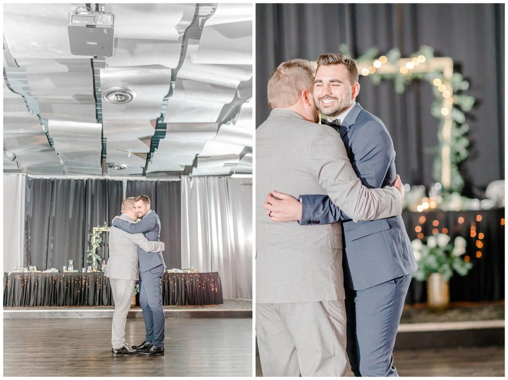 Two grooms during their first dance at the metropolis wedding reception venue in Eau Claire Wisconsin