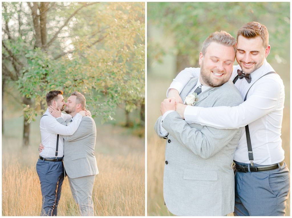 Metropolis Wisconsin Wedding wisconsin lgbt+ wedding grooms posing for portraits lgbtq friendly photographer sunset photos of two grooms
