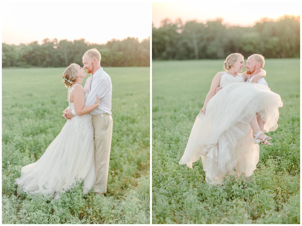 sunset photos of a wedding couple in the midwest. Alisha Marie Photography from Eau Claire Wisconsin- specializing in wedding photography  and family portraits