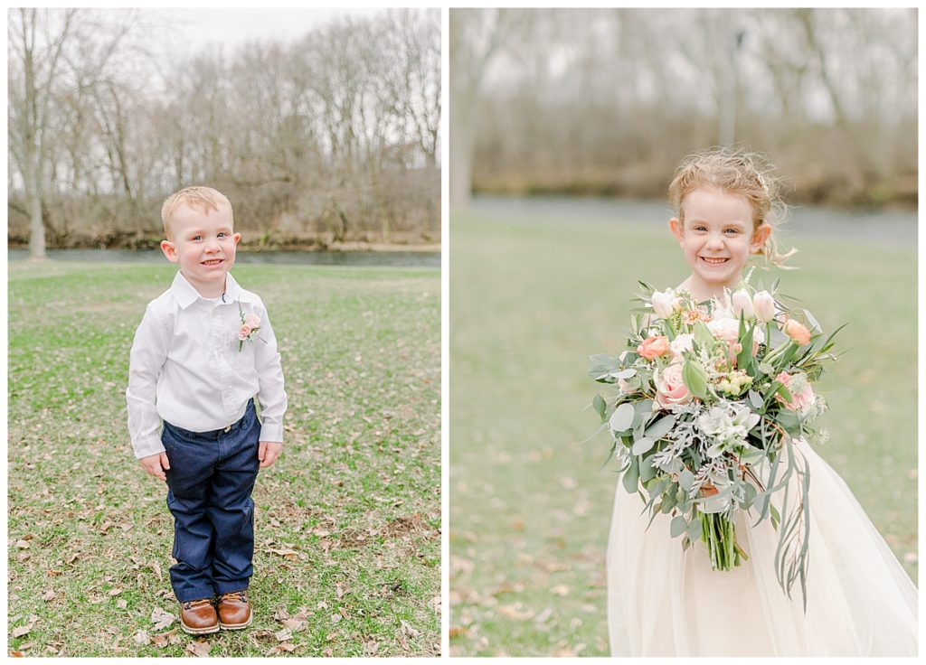 Taken by Wisconsin wedding photographer Alisha Marie Photography, specializes in Eau Claire wedding photographer, family photos Eau Claire wedding dress shop and image portrait in wisconsin and Stillwater minnesota rainy day wi wedding photographer wedding party portraits with flower girl and ring bearer