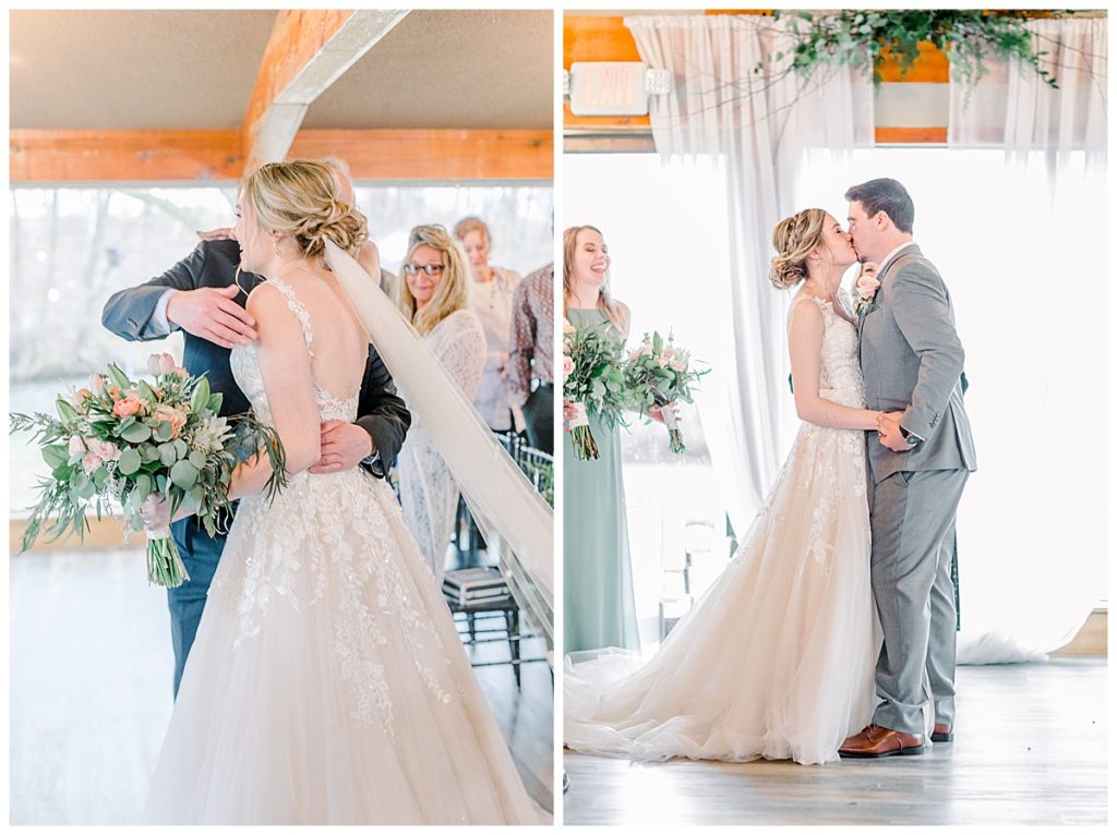 Taken by Wisconsin wedding photographer Alisha Marie Photography, specializes in Eau Claire wedding photographer, family photos Eau Claire wedding dress shop and image portrait in wisconsin and Stillwater minnesota rainy day wi wedding photographer indoor wedding light and airy ceremony 