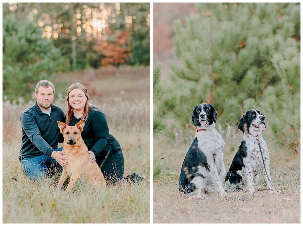 married couple posing in a field with their dog during family photography session in EAU CLAIRE, Wisconsin Photo taken by Alisha Marie Photography specializes in family photos in Eau Claire, Eau Claire Family photos. Eau Claire Family Photographer