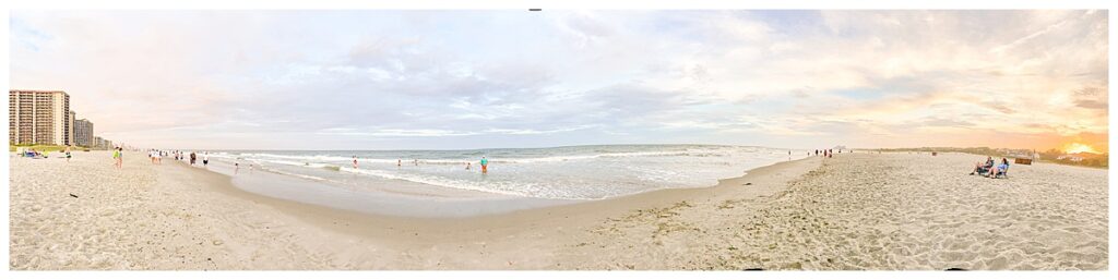 Panoramic photo of Myrtle Beach from a travel hacked vacation with a family