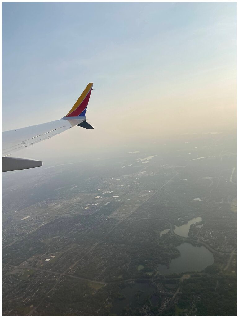 wing of a southwest airplane, the passengers are using the companion pass for BOGO flights