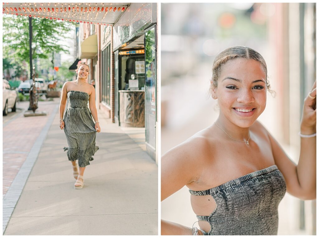Downtown Eau Claire Senior Portraits taken at on Barstow street in Wisconsin