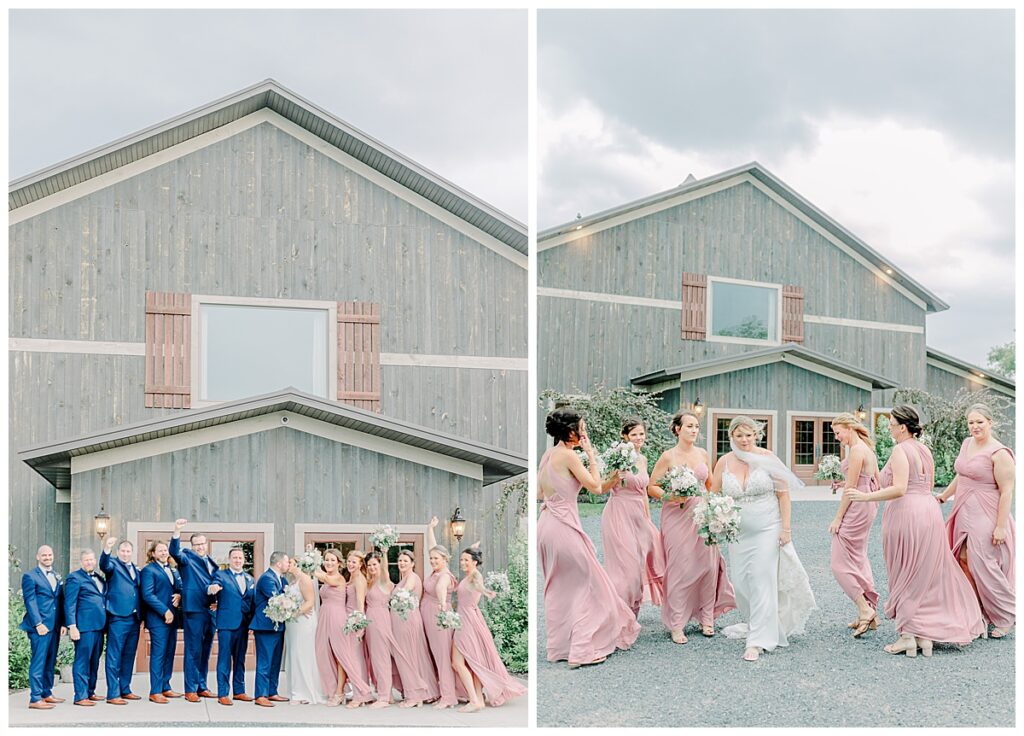 Lillydale dance hall behind the full wedding party right before a summer storm rolls in