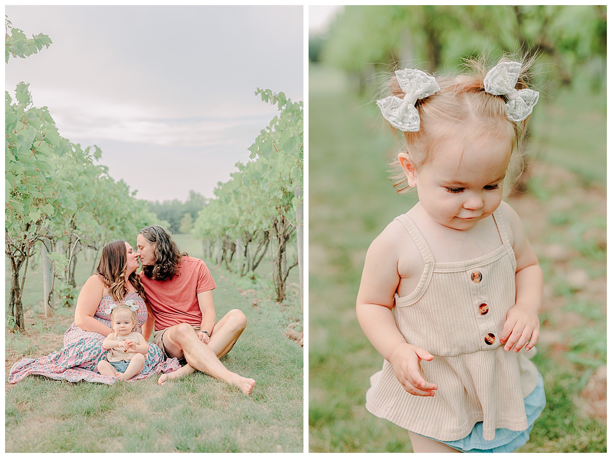 Eau Claire family mini session taken in Chippewa Falls at Riverbend Winery Mom dad and daughter portraits close up and toddler