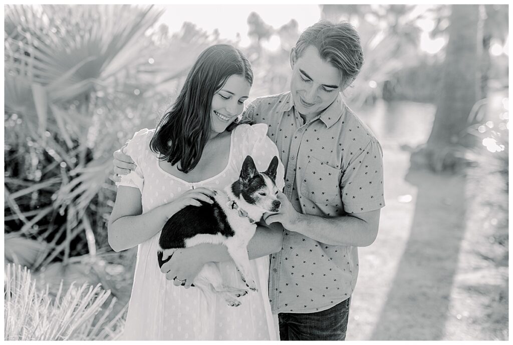 Papago Park Engagement Photo in Arizona taken with a couple and their adorable dog 