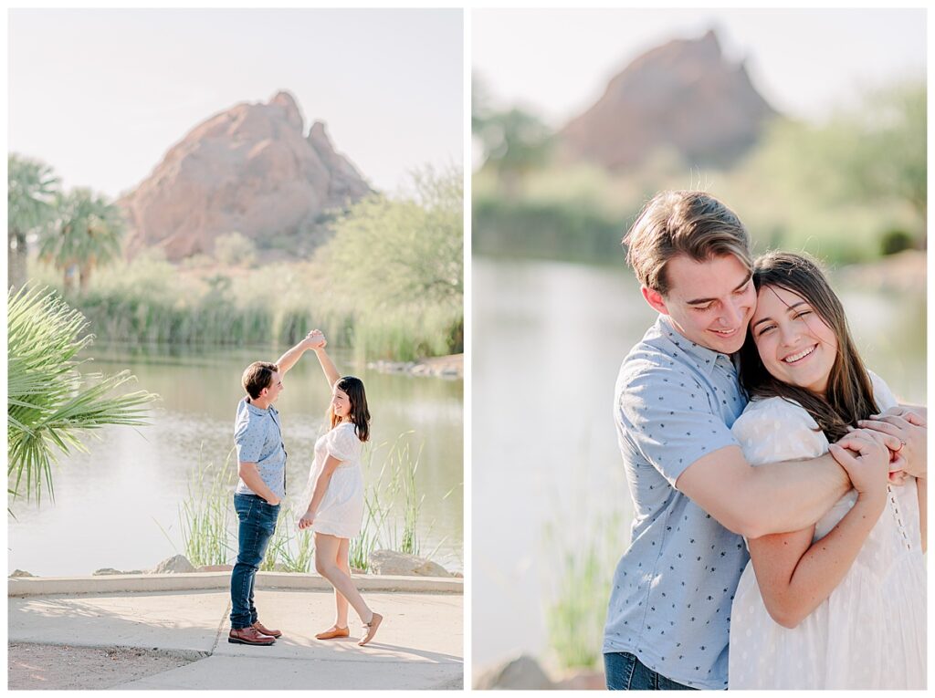 Engagement session for couple outside of Phoenix Arizona. Tempe Wedding Photographer based in Eau Claire, WI travels to Tempe to take photos at Papago Park.