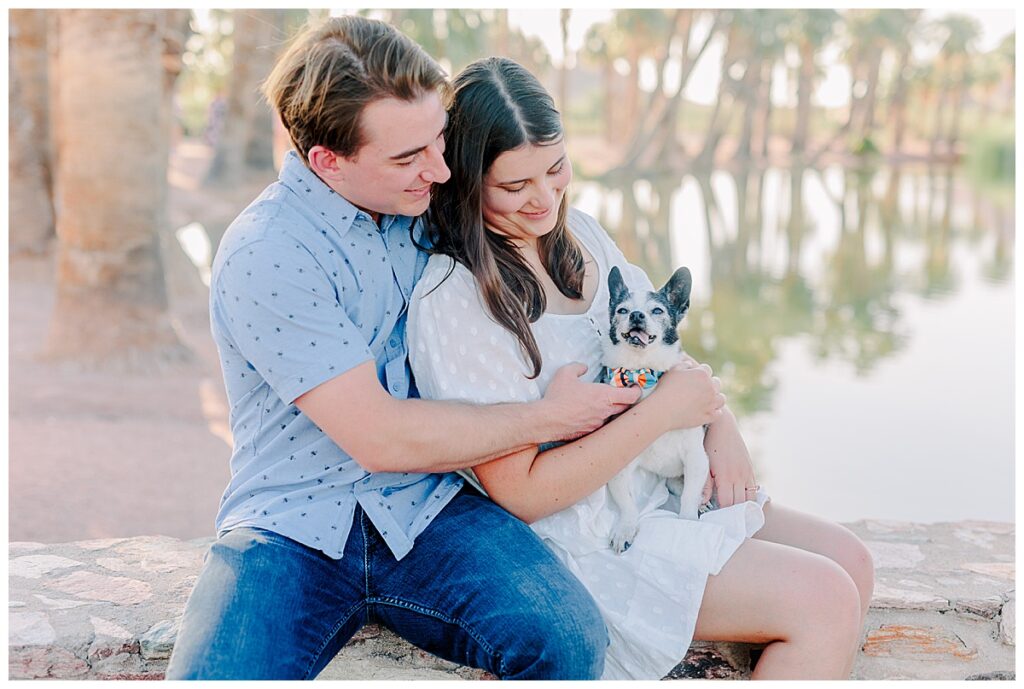 Engagement session for couple outside of Phoenix Arizona. Tempe Wedding Photographer based in Eau Claire, WI travels to Tempe to take photos at Papago Park. Desert Oasis Images.