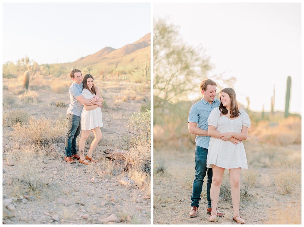 Beautiful engagement session locations in Tempe Arizona. Best locations for photos near Phoenix and Tempe include Papago Park and usery mountain regional park. Wisconsin based wedding photographer travels to Tempe for couple's engagement photos in the desert.