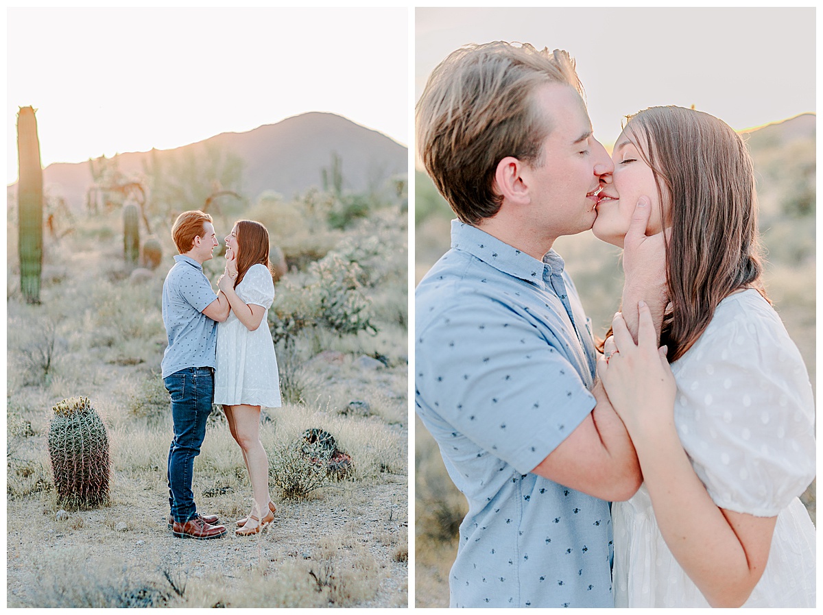 Usery Mountain Regional Park outside of Phoenix Arizona Close up of couple almost kissing, engagement portraits and pose ideas.