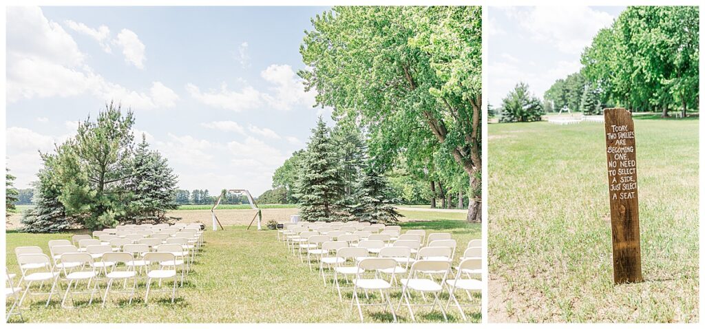outdoor farm wedding ceremony set up near eau claire wisconsin | Photography by Alisha Marie Photography